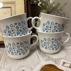 Vintage Corelle Blue Heather Floral Set of 4 Coffee Tea Cups Tablewear Farmhouse